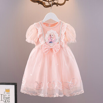 鸾雀翔爱沙公主的裙子一岁女孩衣服2女童连衣裙卡通儿童公主裙周岁