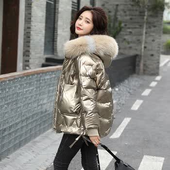 kwgo高端大牌新款亮面羽绒服女小个子短款免洗宽松时尚外套潮女 香槟