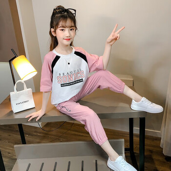 裤中大童新款小女孩衣服315岁夏季薄款学生夏天童装女网红两粉红色170