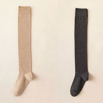 文枝运动户外保暖长筒袜子女过膝袜秋冬季棉质毛圈高筒长袜子 加厚过膝女袜【深灰色+卡其色】 均码