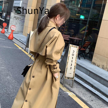 shunya 香港潮牌 卡其色风衣女中长款2022春秋装新款英伦风女装韩版过膝宽松显瘦系带薄外套 卡其色 M