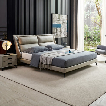 东裕意式真皮床18米现代轻奢双人床主卧时尚高档简约软包床婚床真皮床