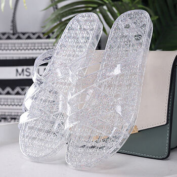 凉拖鞋女防滑洗澡浴室居家防臭平底透明家用女士拖鞋白色55838标准码