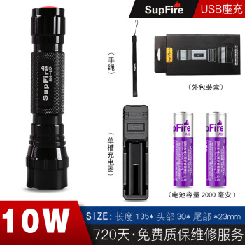 SupFire神火M4迷你小强光手电筒LED超亮家用户外远射可充电18650电池小手电 M4黑色/10W二电