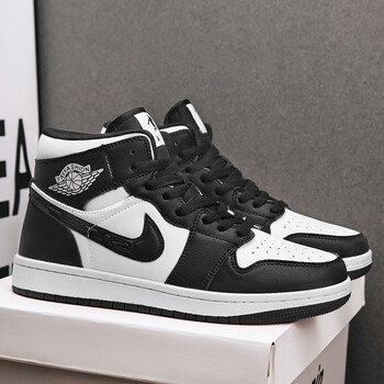 aj男鞋高帮篮球鞋空军一号黑白熊猫复古aj1青少年学生运动板鞋女 黑白