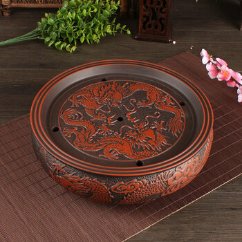 创森小米功夫茶盘茶具茶船茶海陶瓷紫砂茶盘托盘套装圆形大茶盘家用特