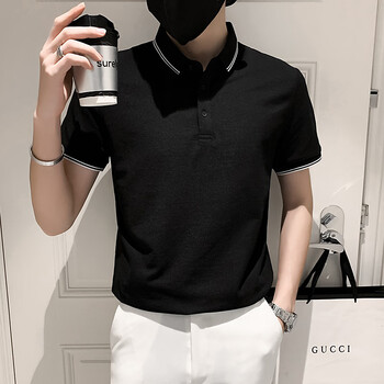 短袖男士polo衫修身有领衣服商务休闲夏季体恤男士半袖上衣潮黑色m