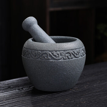 手工雕刻复古怀旧老石臼捣蒜器石盅对窝捣碎器青石臼研磨器捣药罐