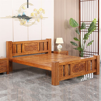 赞黎榆木床实木床老榆木原木现代简约中式主卧床榫卯家用民宿酒店单人