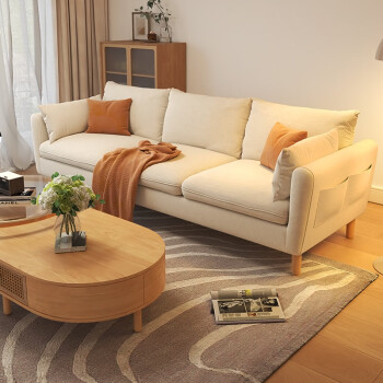 宜奥家居沙发客厅小户型现代简约直排沙发北欧布艺奶油风小沙发 2.1米大三人位 米白仿棉麻（主图颜色）