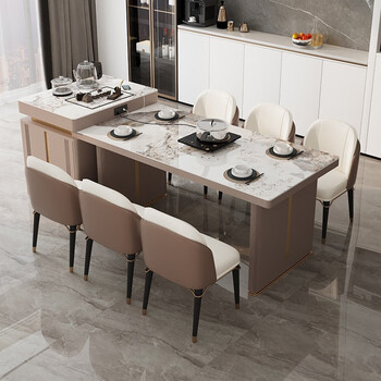 利源家具高端亮光岩板岛台餐桌一体储物现代简约多功能意式轻奢餐桌椅