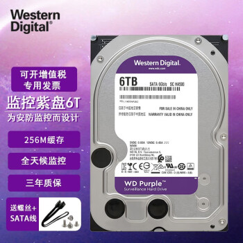 西部数据（WD） 紫盘 6TB监控企业级台式机 6T电脑机械硬盘 WD64PURZ