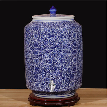 heslinton德镇陶瓷水缸25升油家用纯净水桶泡茶储水罐冷水壶带盖大号