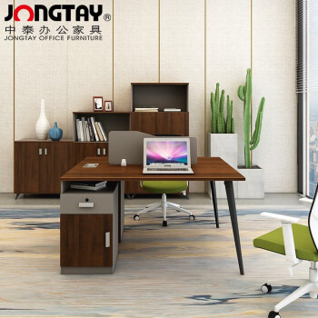 中泰（jongtay）屏风工位2人职员桌1.4米现代简约办公桌 带柜J-JFBD142