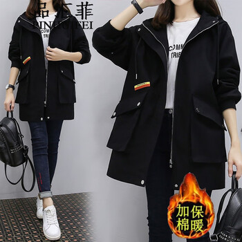 品汇菲特大码女装风衣胖妹妹春秋季加肥加大码上衣微胖mm遮肚子学生外套 8809黑色加厚 大码2XL【建议165-185斤】