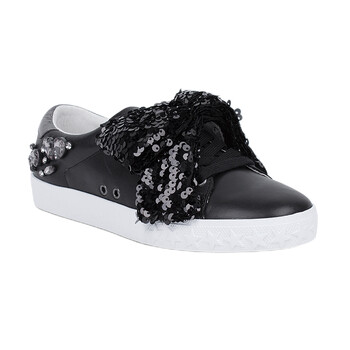 艾熙ash女鞋 可拆卸水钻亮片蝴蝶结休闲单鞋皮质低帮板鞋情人节礼物