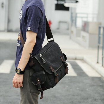 酷奇袋鼠休闲帆布斜挎包男背包旅行大容量大学生书包邮差包高中单肩