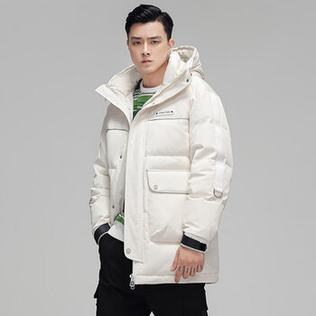 波司登羽绒服冬季新款新国标90鸭绒服男宽松工装情侣连帽外套米白2xl