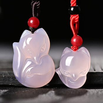 靳钰晨冰种玉髓狐狸吊坠白玉灵狐玉坠萌狐吊坠颈饰玉佩粉玉髓狐狸大款