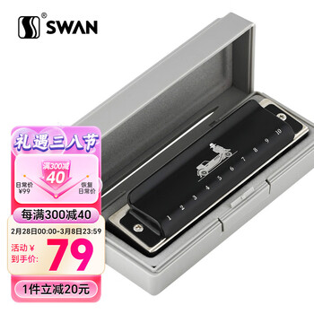 天鹅（SWAN）口琴10孔布鲁斯paddyC调口琴初学者演奏