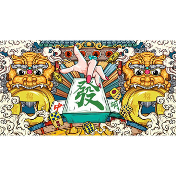 中国风国潮麻将馆装修墙纸网红火锅串串店剧本杀棋牌室主题房壁纸