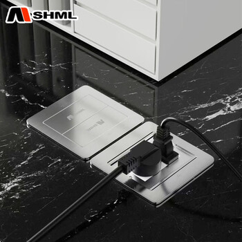 梅兰日兰（MSHML）地插座隐藏式不锈钢防溅水双开门地面板插座盒强电网络多媒体4S店 五孔