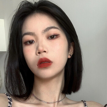 假发女短发中分无刘海bobo头网红气质短发修脸减龄自然全头套 米白色