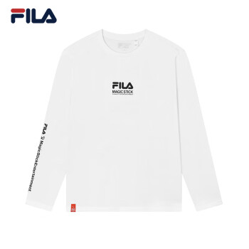 斐樂(fila)男子長袖t恤2023春季新款時尚簡約絲柔棉長袖上衣 雲菇白