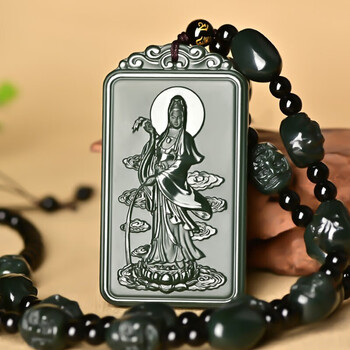 和田玉柳枝站观音吊坠男士款大号玉牌细料玉佩玉石项链挂件玉坠 玉牌