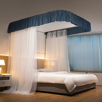 九洲鹿新款u型导轨蚊帐家用卧室加密加厚宫廷升级伸缩支架落地pd95