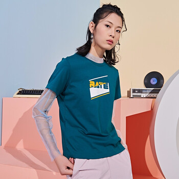 361度短袖t恤女装2020年夏季新款休闲圆领字母印花运动服 n 沼泽绿
