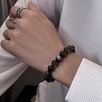 芯奢银曜石手链男款高级感简单大方男士串珠黑曜石手串转运珠男生手饰