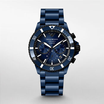 阿玛尼emporioarmani新款手表男运动风时尚陶瓷表ar70009深蓝色43mm