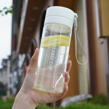 情侣便携大容量水杯韩版简约清新运动太空杯子森系白色600ml透明单杯