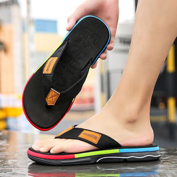 他她千金巴西人字拖鞋男夏季外穿夹脚感布带拖鞋品牌进口沙滩凉鞋黑色
