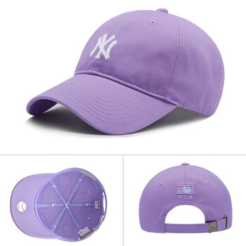 棒球帽夏季遮阳太阳帽2023新款帅气韩版潮牌la鸭舌帽软顶紫色ny可调节
