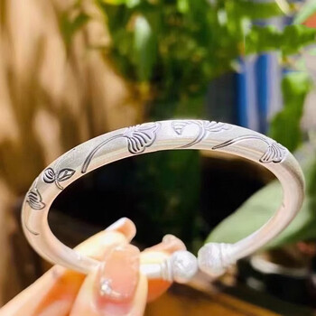 誉尚荣高端珠宝新款9259银手镯女实心银镯复古哑光银贵妃镯子送礼物镯