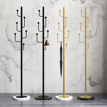 挂衣架家用卧室挂衣服架子北欧大理石不锈钢衣帽架黑色支架白色大理石