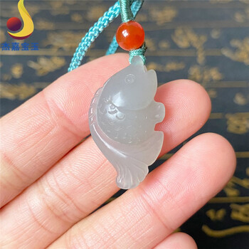 杰嘉宝玉原创新款天然和田玉烟紫立体年年有鱼吊坠男女款礼物烟紫色