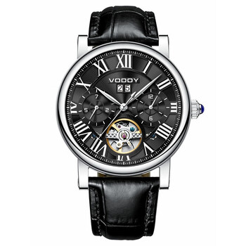 沃度(vodoy)传承系列黑盘手表男瑞士手表男机械表腕表官方 黑盘