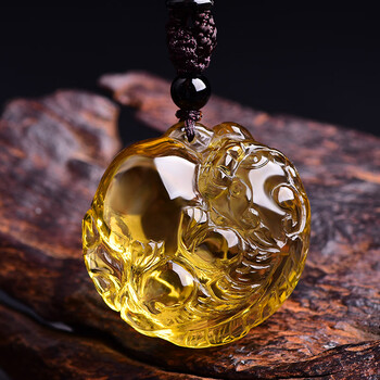 保真黄水晶貔貅吊坠转运貔貅项链玉坠貔恘霸气男款精雕 默认