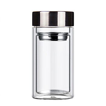 渊之源双层玻璃杯过滤泡茶杯喝水杯子办公商务车载广告LOGO印字多规格 255ml中短钢盖 花色随机