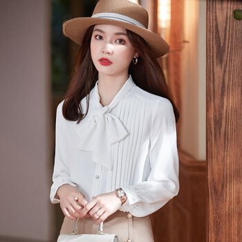 特洛曼职业衬衫女长袖时尚气质休闲百搭蝴蝶结春装上衣显瘦通勤ol正装