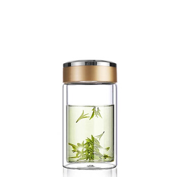 渊之源（YUANZHIYUAN）耐热双层玻璃杯经典盖加厚水晶泡茶杯子办公商务带手柄水杯可定制 200ml无过滤普通款 花色随机-含无花