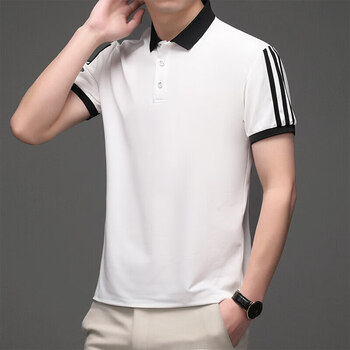erke男士短袖t恤衬衫领男夏季polo衫潮流帅气翻领半袖上衣男白色m