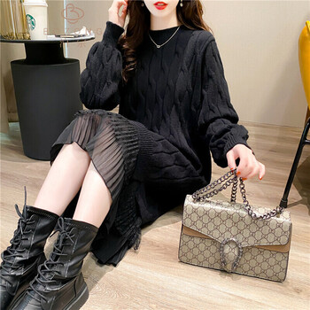 恒源祥秋冬连衣裙2021秋季新款女装韩系中长款宽松针织衫打底裙洋气减龄麻花毛衣外穿百搭毛衣裙 白色 均码