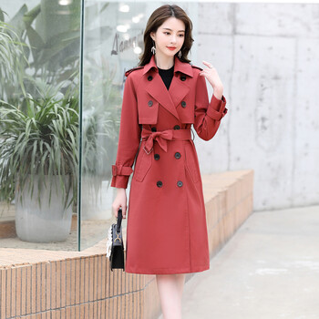 古地斯风衣女中长款英伦风过膝经典款精品外套 LX999 砖红 XL