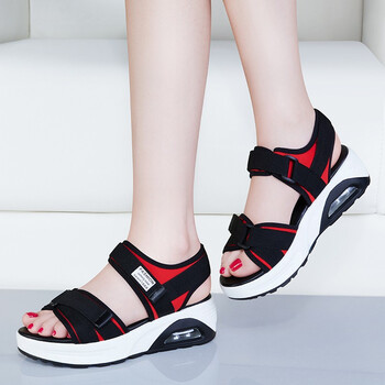 时尚休闲气垫中跟凉鞋女装粘扣魔术贴大码厚底沙滩鞋夏季女士鞋红色38