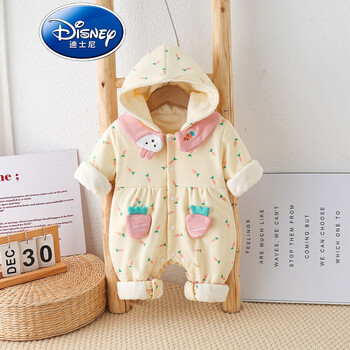 迪士尼品牌童装婴儿衣服秋冬款薄棉哈衣女宝宝新生儿深秋连体衣长袖爬