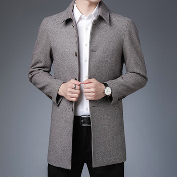 韩档 秋季中长款毛呢大衣男西装呢子冬季商务男士中青年涤纶(聚酯纤维